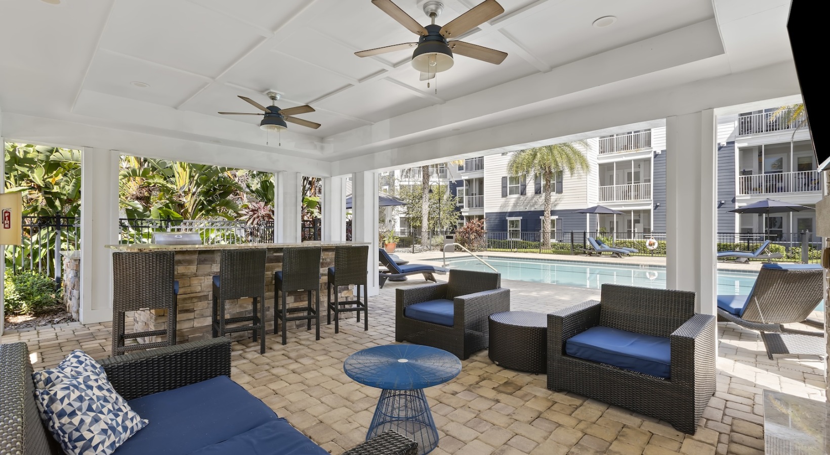 Quick access to state-of-the-art amenities an outdoor patio with a fan