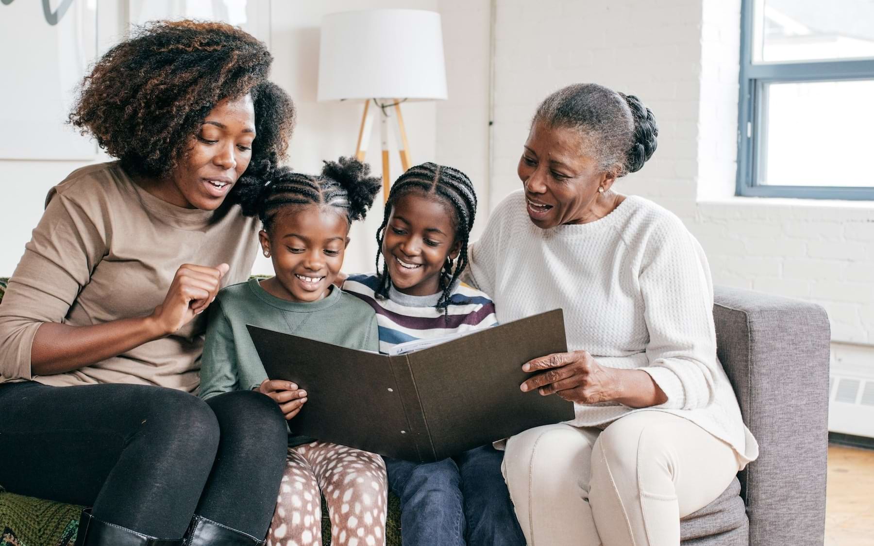 a family reading a book