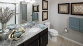 a bathroom with a large mirror