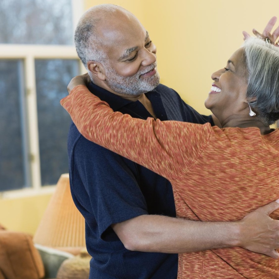 a man and woman hugging