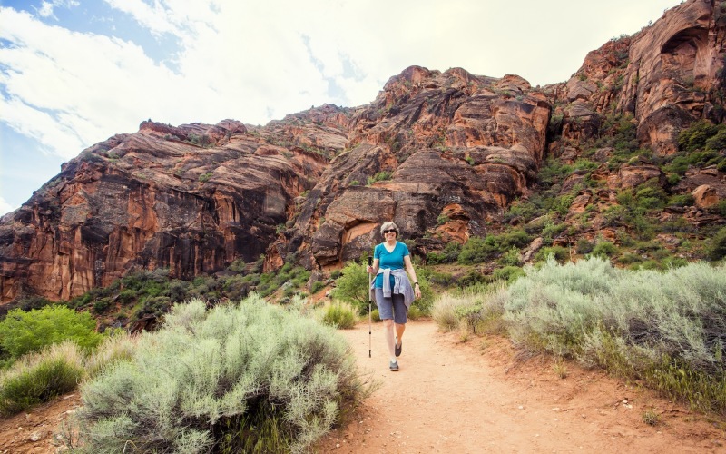 Arizona a person walking on a trail with mountains