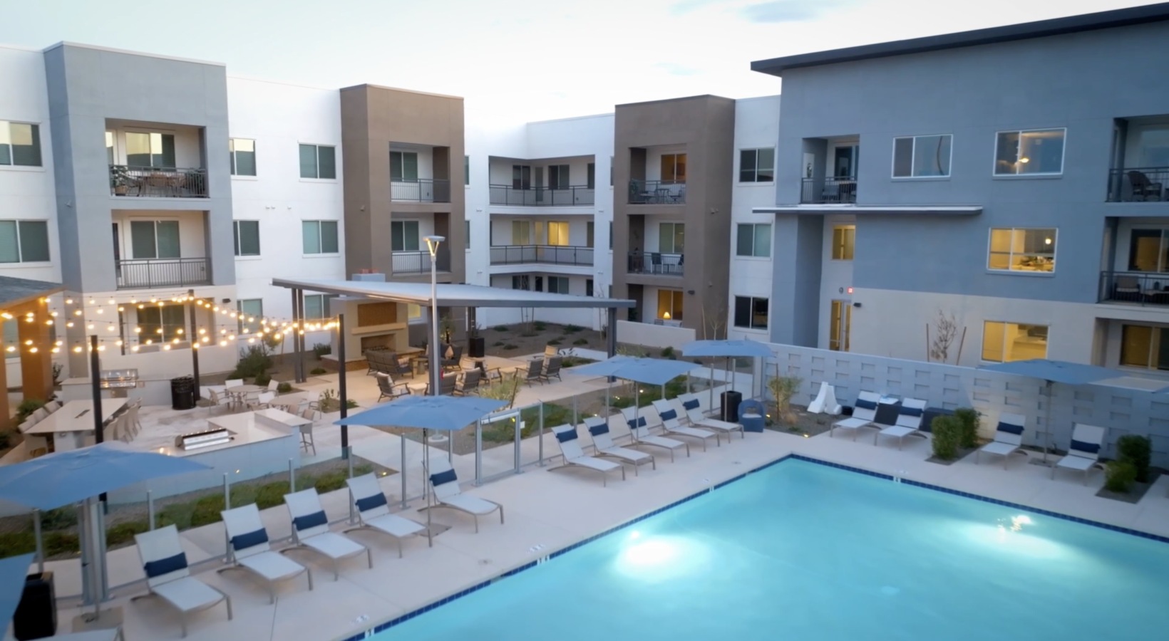 resort style pool in a courtyard