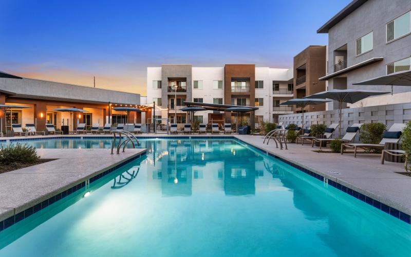 a swimming pool in a courtyard