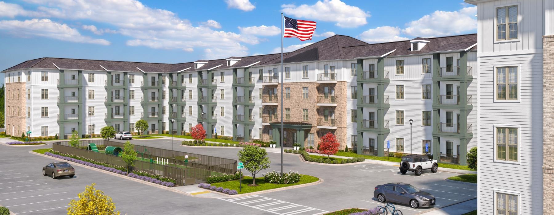 a flagpole in front of a building